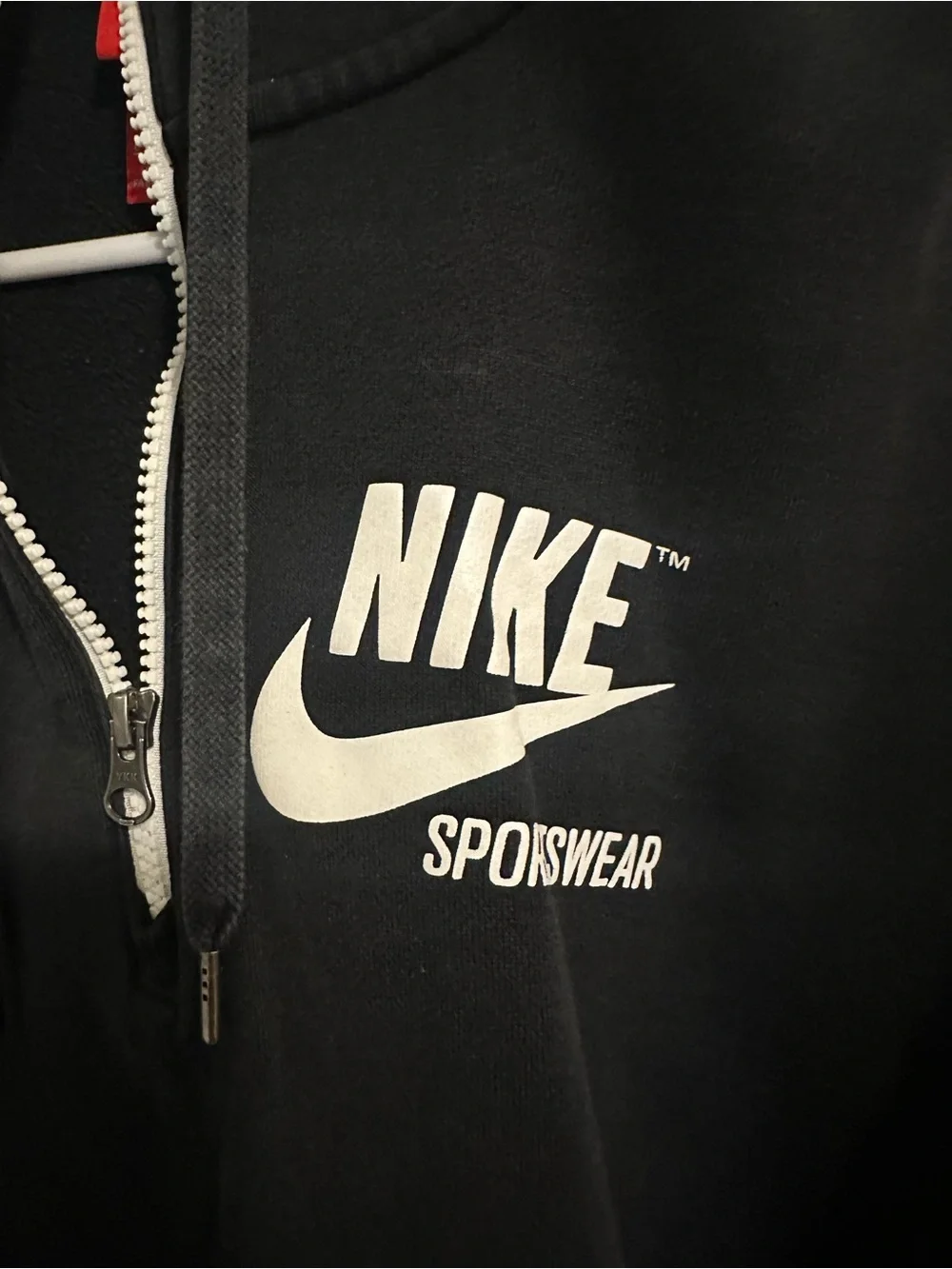 Nike Black Hoodie with White Zipper and Logo